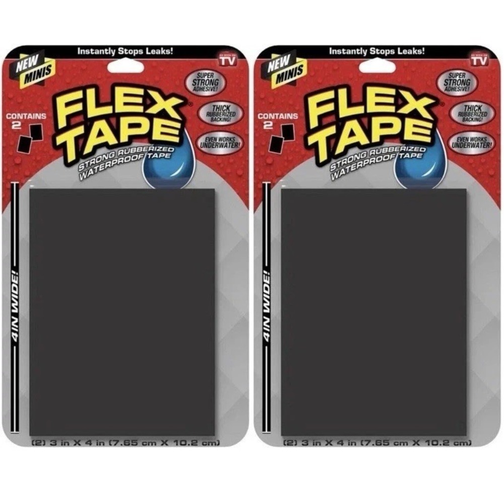 8 pack of Flex Tape 3 in. W x 4 in. L (2 Pk) BLK W/proof Repair Seal TFSBLKMINI